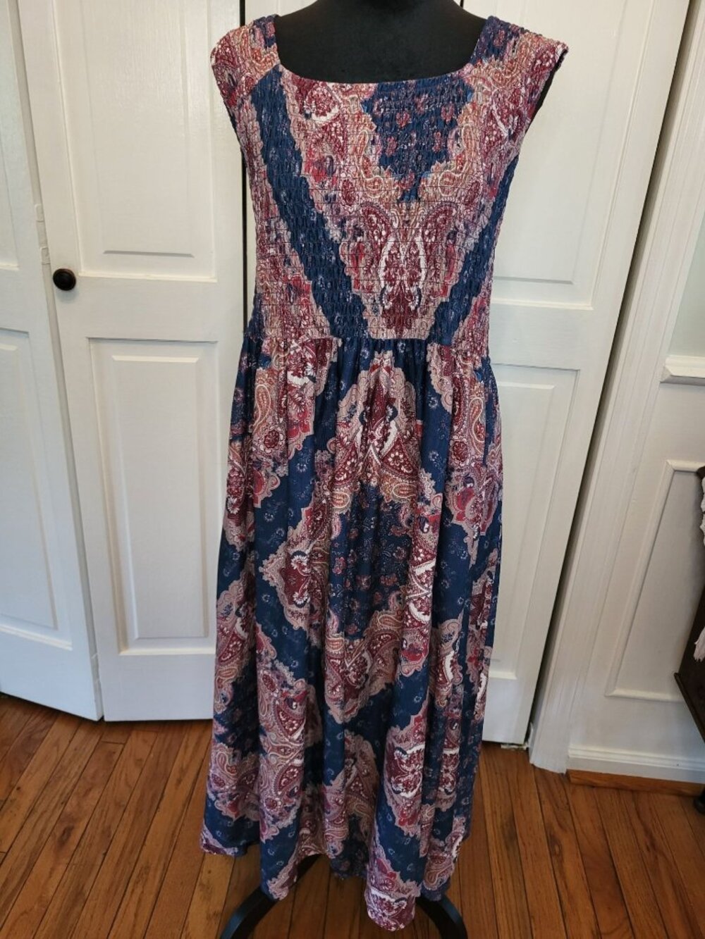 Song N Spirit Red White Blue Paisley Sundress Smocking XL Patriotic Boho Summer